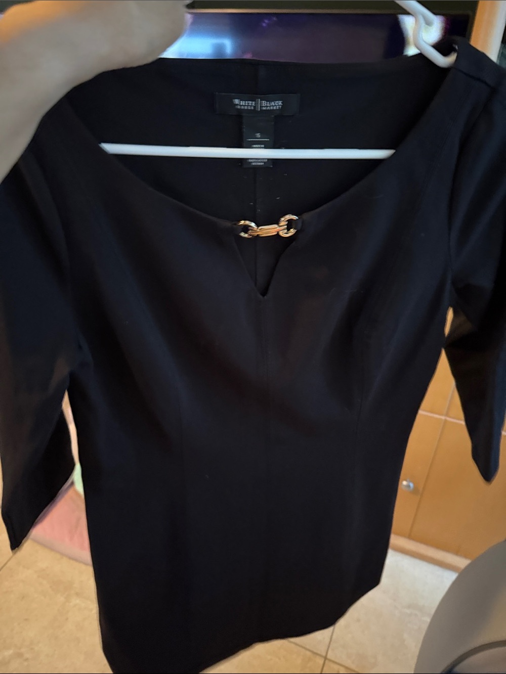 White House Black Market Black Midi Sheath Dress with Gold Hardware
